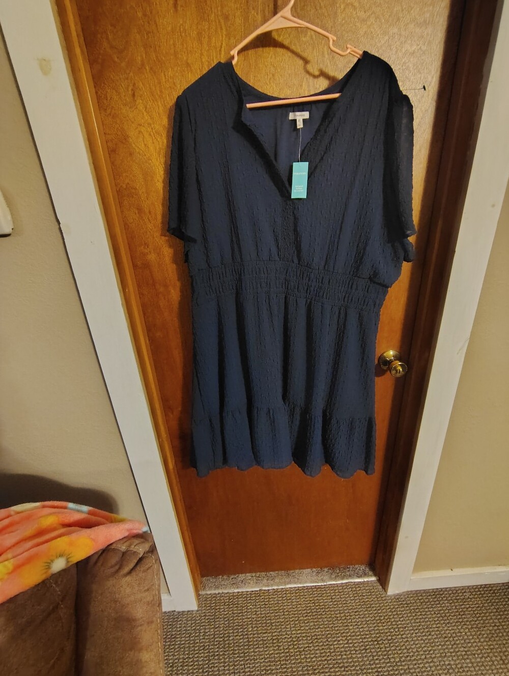 Maurices Navy Textured V-Neck Midi Dress